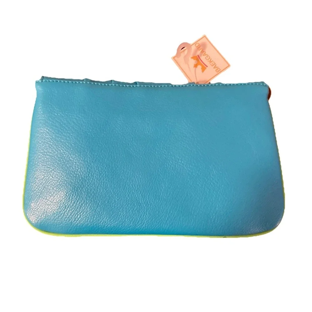 Baekgaard Genuine‎ Leather Gathered Clutch Bag Cotton Candy Blue Lime NWT - Picture 7 of 11